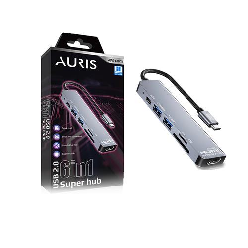 Auris HB03 Type C To 6 Portlu 4K HDMI 30hz - USB 2.0 - PD Çevirici Hub Adaptör