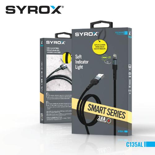 Syrox C135AL USB to Lightning Led Işıklı, 2.4 Hızlı Şarj Kablosu 2.4 Amper Yüksek Kaliteli Örgü Kablo 120cm kablo uzunluğu 