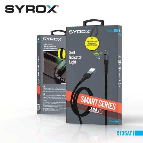 Syrox C135AT USB to Type-C Led Işıklı, 3.0 Amper Hızlı Şaj Kablosu Yüksek Kaliteli Örgü Kablo 120cm Kablo Uzunluğu 