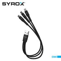 Syrox C144 USB-A to 2 Type-C and 1 Lightning Multi Charging Cable - High-Quality Braided, 22cm Cable Length