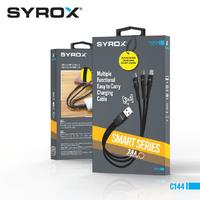 Syrox C144 USB-A to 2 Type-C and 1 Lightning Multi Charging Cable - High-Quality Braided, 22cm Cable Length