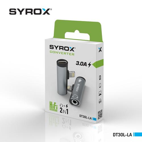 Syrox DT30L-LA Lightning To Type-C + 3.5mm Jack Converter, Converter 3.0 Amps (Black and White Color Option)