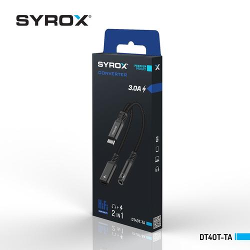 Syrox DT40T-TA Type-C To Type-C+ 3.5mm Jack Converter, Converter 3.0 Amps (Black and White Color Option)