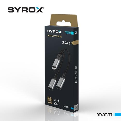 Syrox DT40T-TT Type-C To Type-C + 3.5mm Jack Converter, Converter 3.0 Amps (Black and White Color Option)